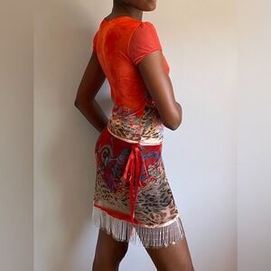 Rare Roberto Cavalli beaded mesh wrap mini skirt and matching top